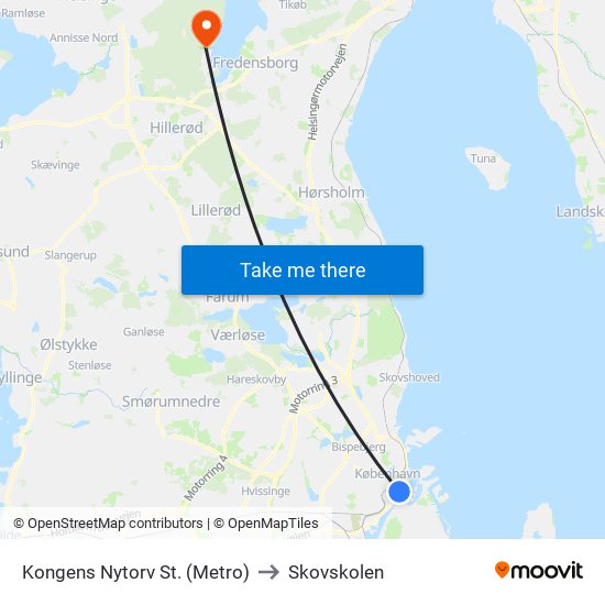 Kongens Nytorv St. (Metro) to Skovskolen map