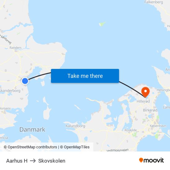 Aarhus H to Skovskolen map