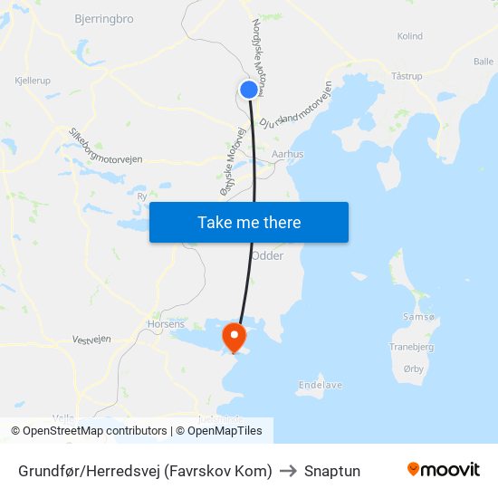 Grundfør/Herredsvej (Favrskov Kom) to Snaptun map