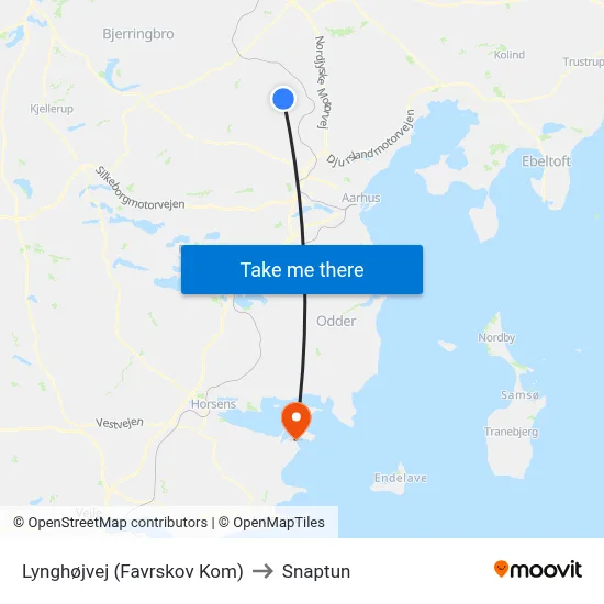 Lynghøjvej (Favrskov Kom) to Snaptun map