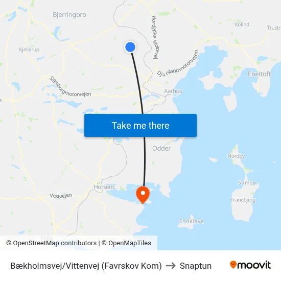 Bækholmsvej/Vittenvej (Favrskov Kom) to Snaptun map