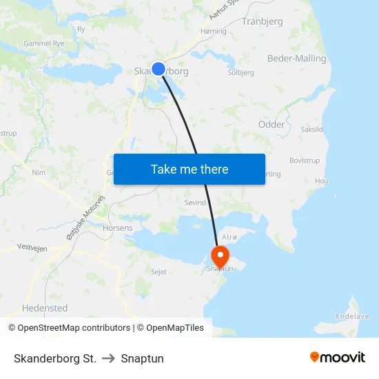 Skanderborg St. to Snaptun map