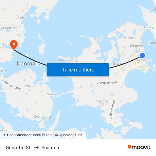 Gentofte St. to Snaptun map