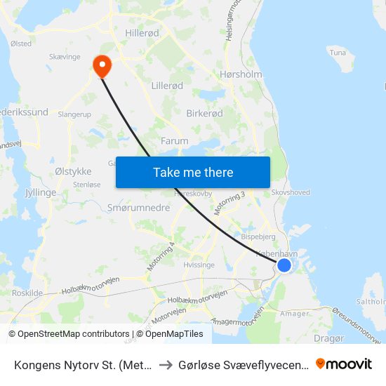 Kongens Nytorv St. (Metro) to Gørløse Svæveflyvecenter map