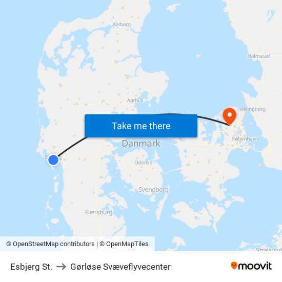 Esbjerg St. to Gørløse Svæveflyvecenter map