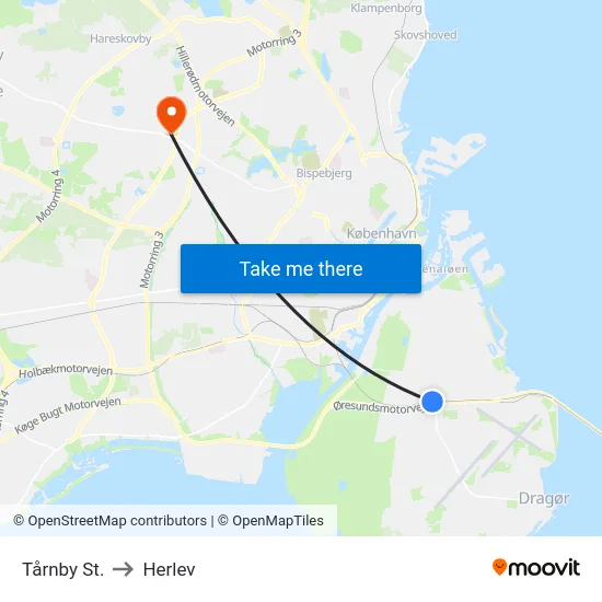 Tårnby St. to Herlev map