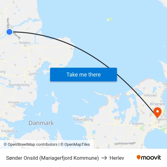 Sønder Onsild (Mariagerfjord Kommune) to Herlev map