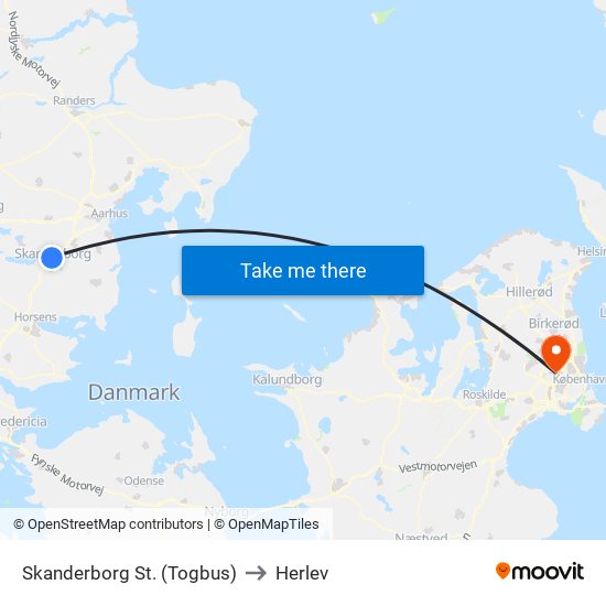 Skanderborg St. (Togbus) to Herlev map