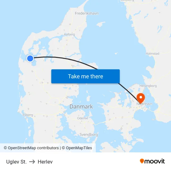 Uglev St. to Herlev map