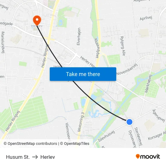 Husum St. to Herlev map