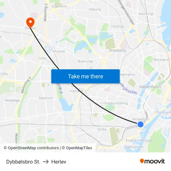 Dybbølsbro St. to Herlev map