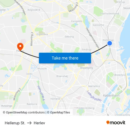 Hellerup St. to Herlev map