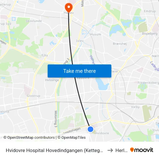 Hvidovre Hospital Hovedindgangen (Kettegård Allé) to Herlev map