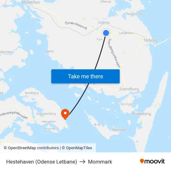 Hestehaven (Odense Letbane) to Mommark map