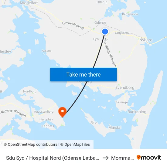 Sdu Syd / Hospital Nord (Odense Letbane) to Mommark map