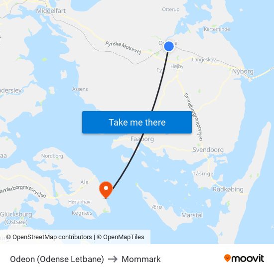 Odeon (Odense Letbane) to Mommark map