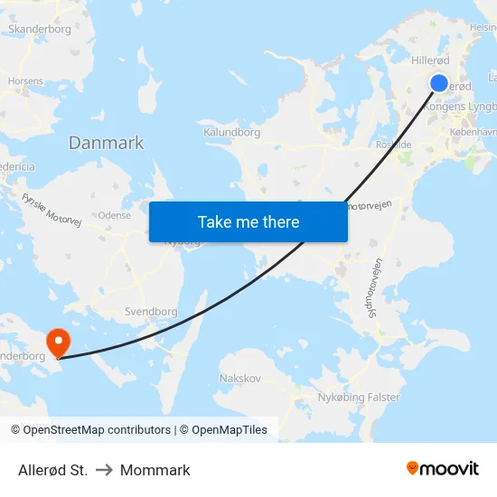 Allerød St. to Mommark map