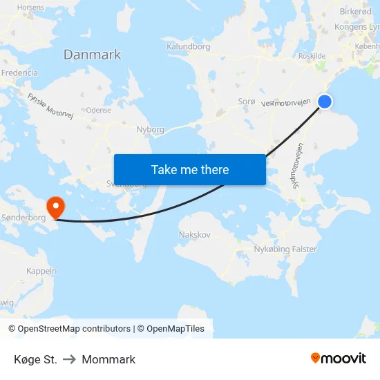 Køge St. to Mommark map