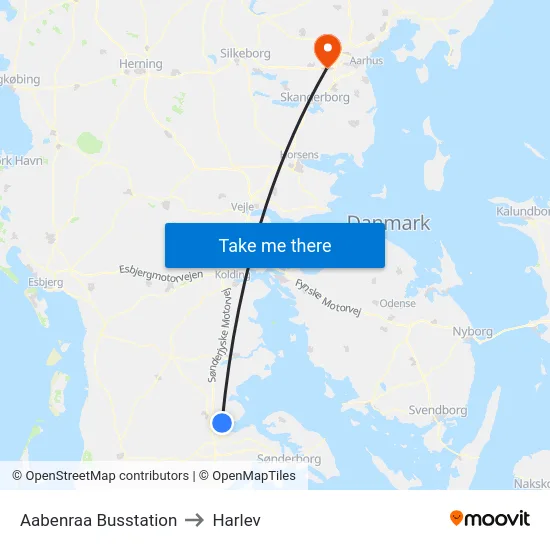 Aabenraa Busstation to Harlev map