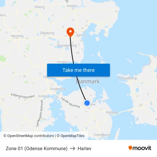 Zone 01 (Odense Kommune) to Harlev map