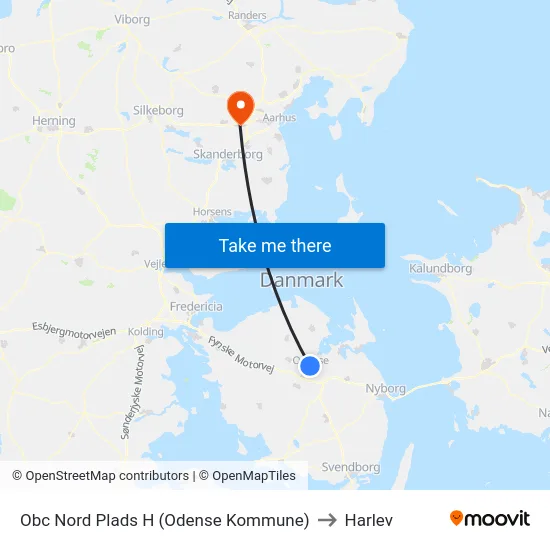 Obc Nord Plads H (Odense Kommune) to Harlev map