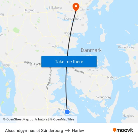 Alssundgymnasiet Sønderborg to Harlev map