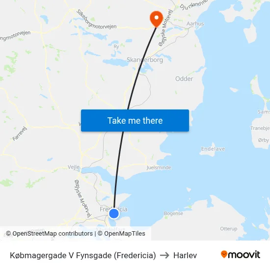 Købmagergade V Fynsgade (Fredericia) to Harlev map