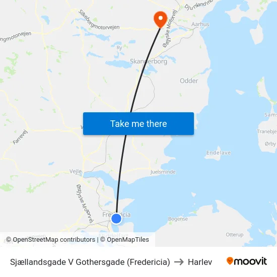 Sjællandsgade V Gothersgade (Fredericia) to Harlev map