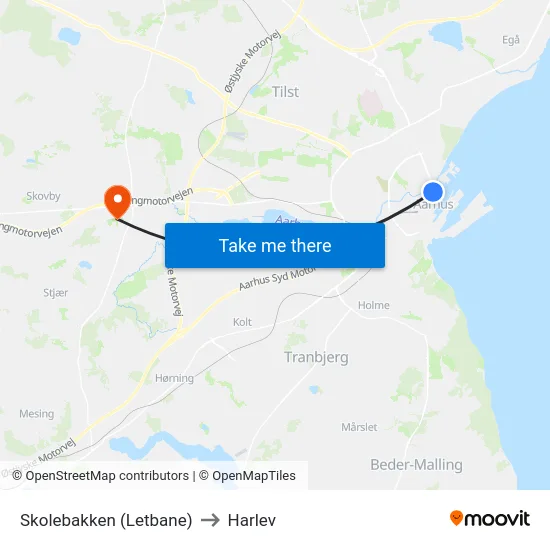 Skolebakken (Letbane) to Harlev map