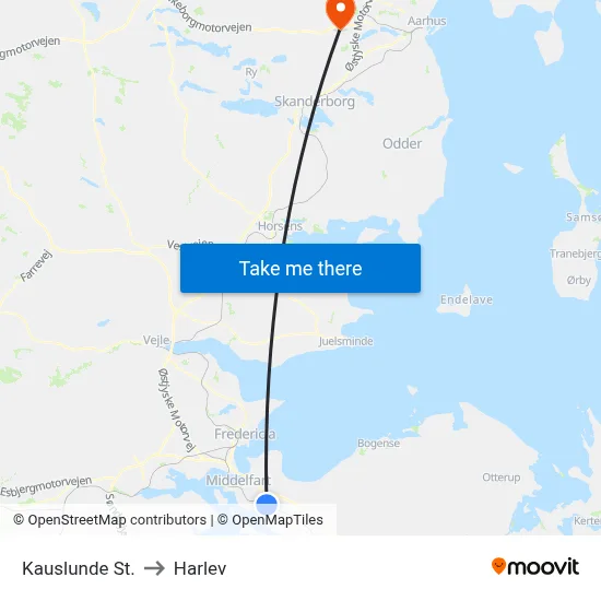 Kauslunde St. to Harlev map