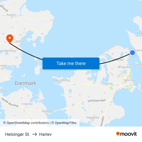 Helsingør St. to Harlev map