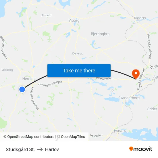Studsgård St. to Harlev map