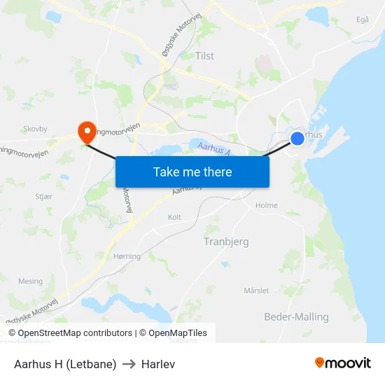 Aarhus H (Letbane) to Harlev map
