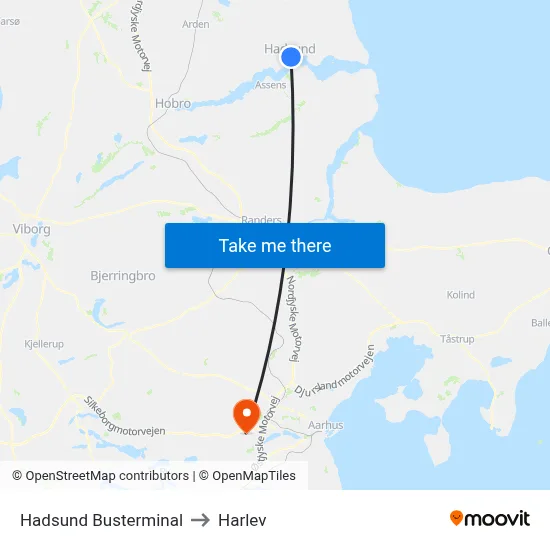 Hadsund Busterminal to Harlev map