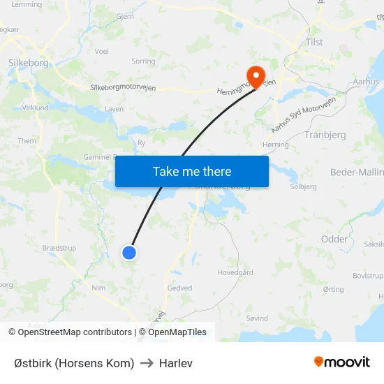 Østbirk (Horsens Kom) to Harlev map