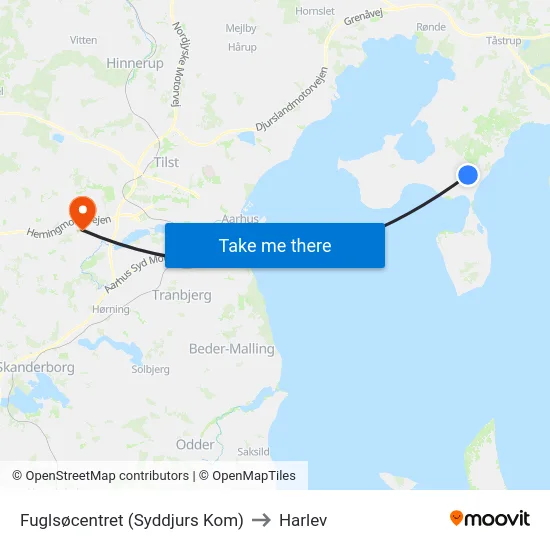 Fuglsøcentret (Syddjurs Kom) to Harlev map