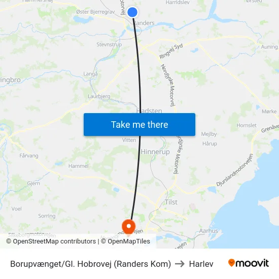 Borupvænget/Gl. Hobrovej (Randers Kom) to Harlev map