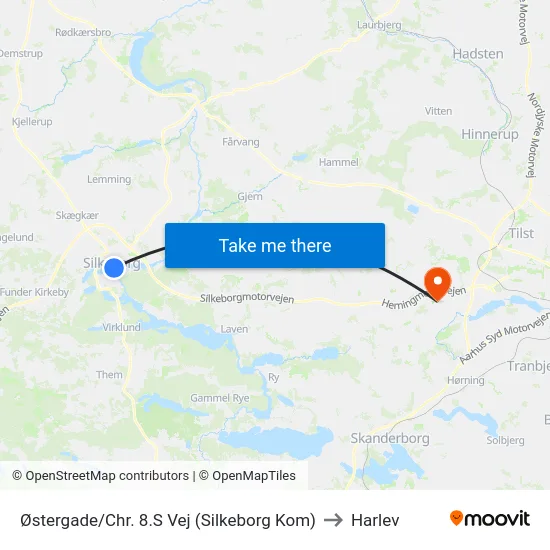 Østergade/Chr. 8.S Vej (Silkeborg Kom) to Harlev map