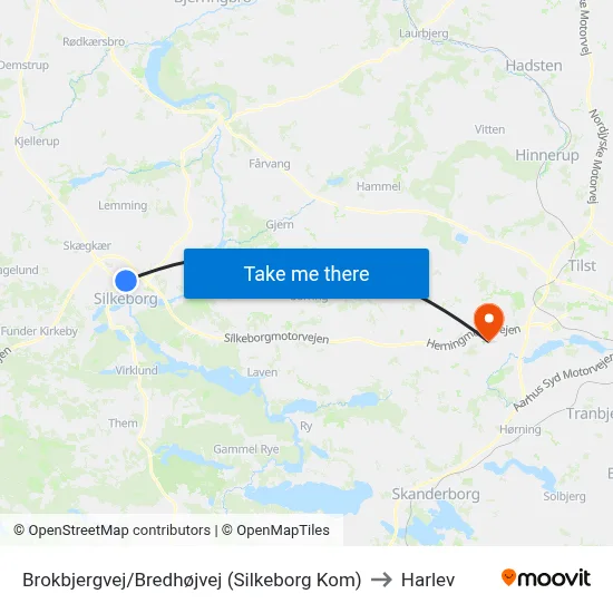 Brokbjergvej/Bredhøjvej (Silkeborg Kom) to Harlev map