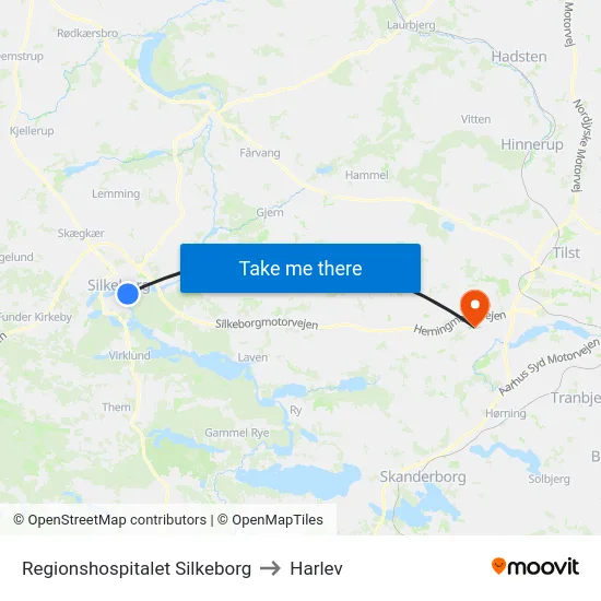 Regionshospitalet Silkeborg to Harlev map