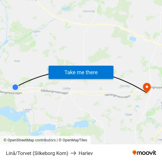 Linå/Torvet (Silkeborg Kom) to Harlev map