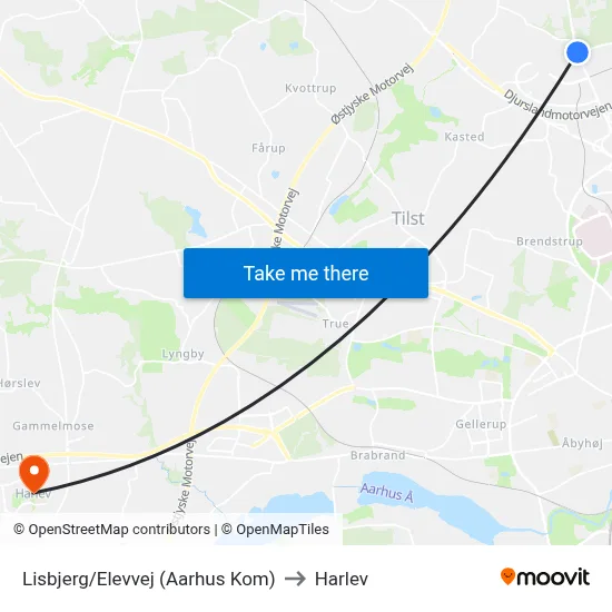 Lisbjerg/Elevvej (Aarhus Kom) to Harlev map