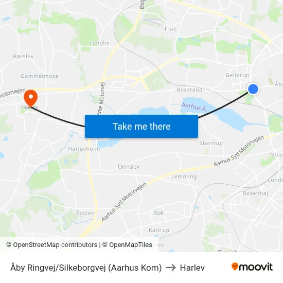 Åby Ringvej/Silkeborgvej (Aarhus Kom) to Harlev map