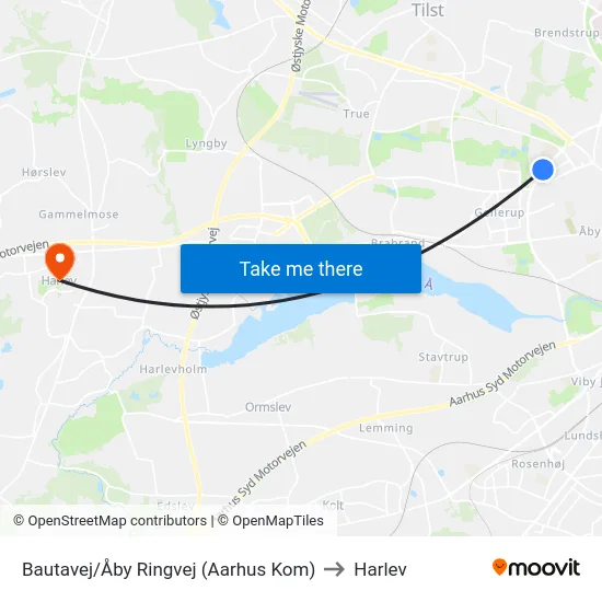 Bautavej/Åby Ringvej (Aarhus Kom) to Harlev map
