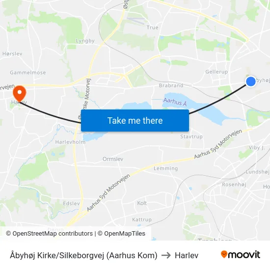 Åbyhøj Kirke/Silkeborgvej (Aarhus Kom) to Harlev map