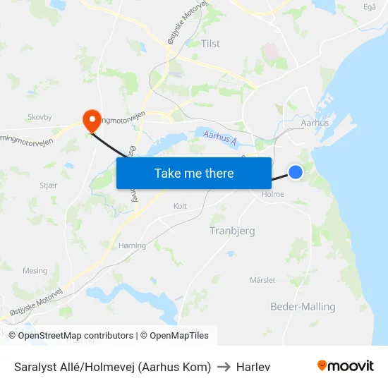 Saralyst Allé/Holmevej (Aarhus Kom) to Harlev map