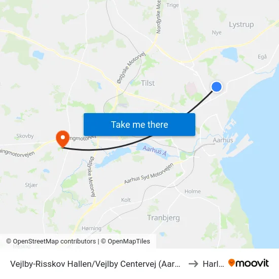 Vejlby-Risskov Hallen/Vejlby Centervej (Aarhus Kom to Harlev map