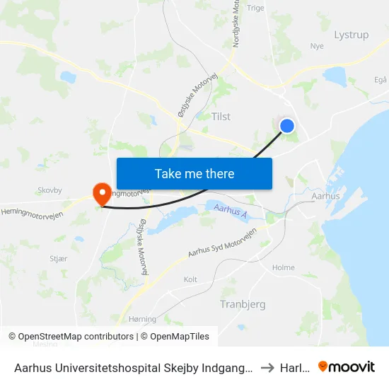 Aarhus Universitetshospital Skejby Indgang E/F to Harlev map