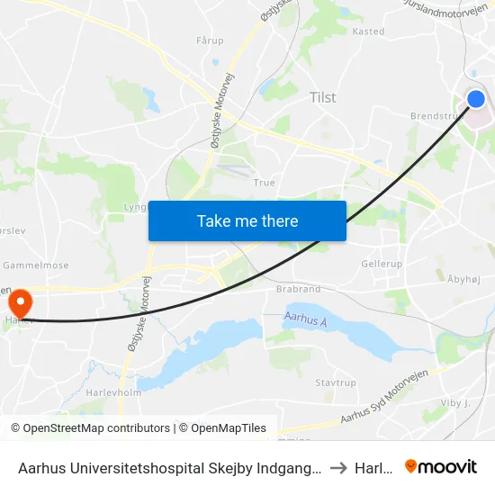 Aarhus Universitetshospital Skejby Indgang H to Harlev map