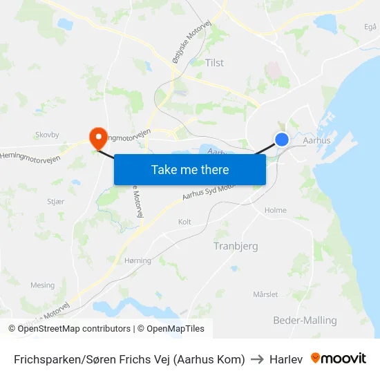 Frichsparken/Søren Frichs Vej (Aarhus Kom) to Harlev map